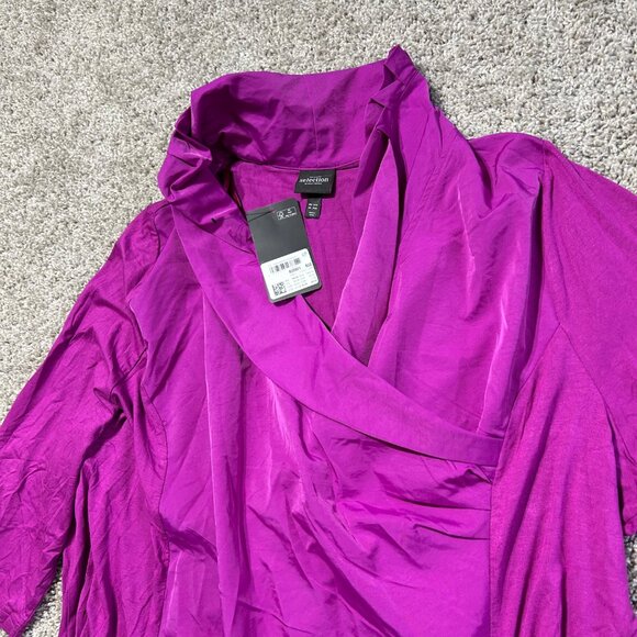 Ulla Popken Elegant Fuchsia Wrap Tunic Top Size XXL 3/4 Sleeves & Draped Collar - Picture 7 of 7